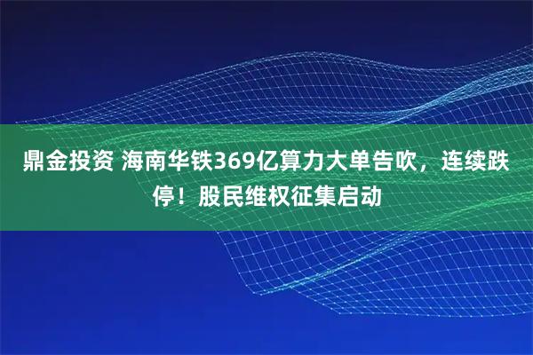 鼎金投资 海南华铁369亿算力大单告吹，连续跌停！股民维权征集启动